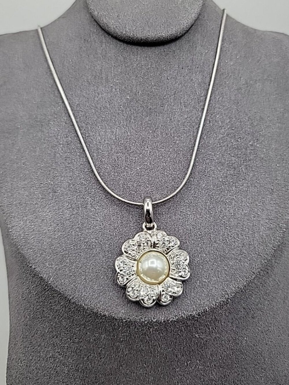 Pierre Balmain Pendant Necklace 18" Haute Couture Crystal Faux Pearl Flower Rare